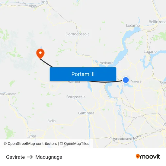 Gavirate to Macugnaga map