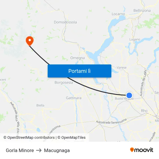 Gorla Minore to Macugnaga map