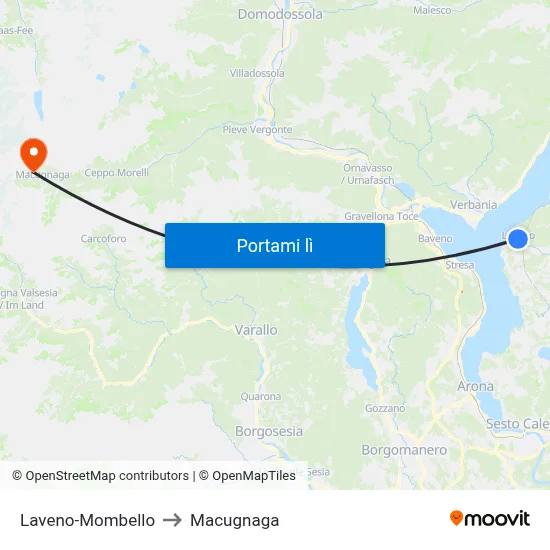 Laveno-Mombello to Macugnaga map