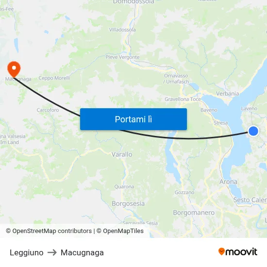 Leggiuno to Macugnaga map