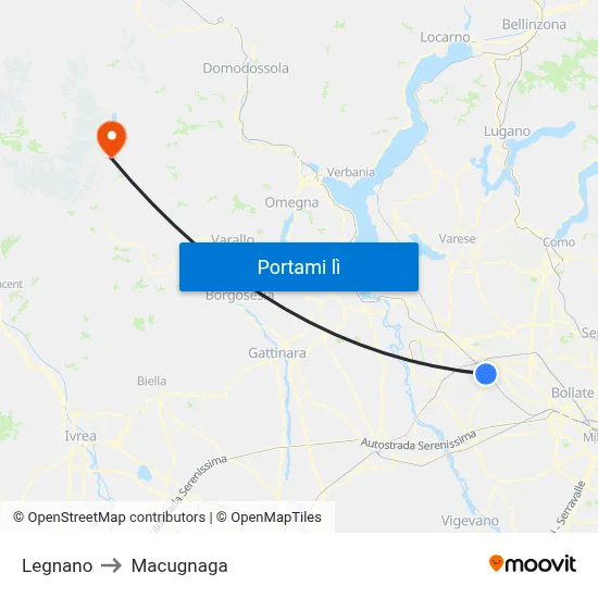 Legnano to Macugnaga map