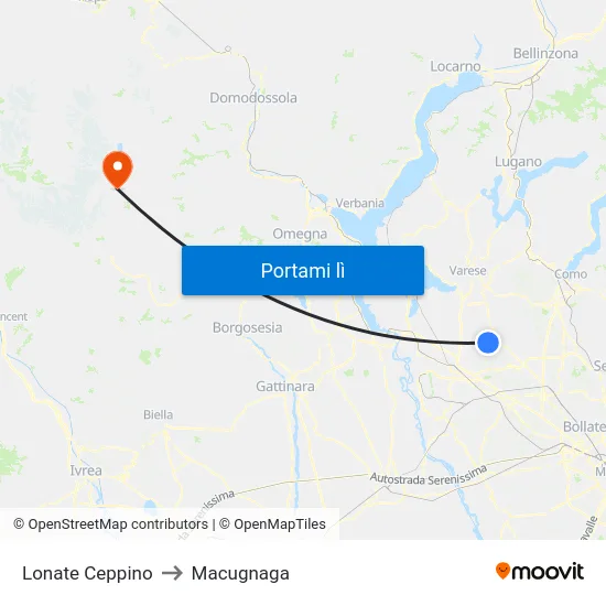 Lonate Ceppino to Macugnaga map