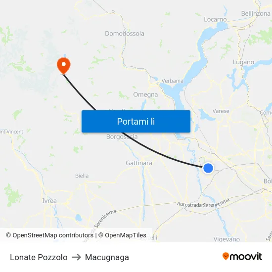 Lonate Pozzolo to Macugnaga map