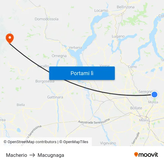 Macherio to Macugnaga map