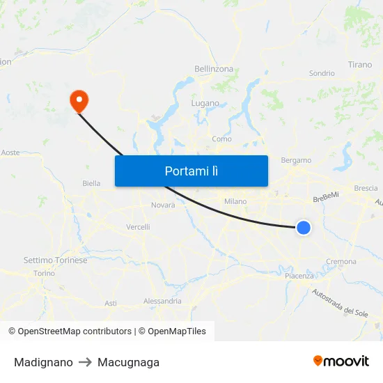 Madignano to Macugnaga map