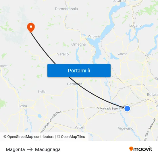 Magenta to Macugnaga map