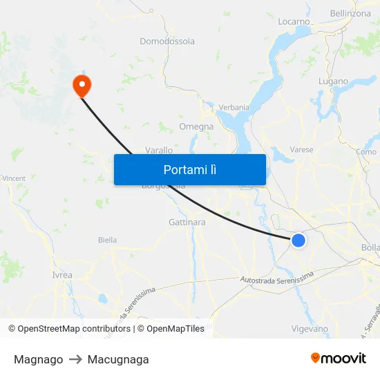 Magnago to Macugnaga map