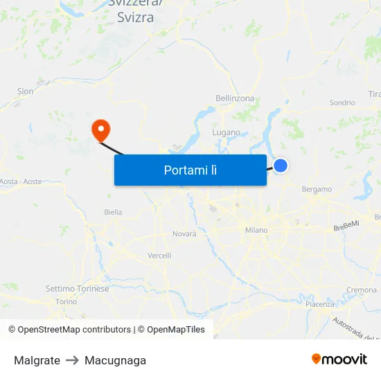 Malgrate to Macugnaga map