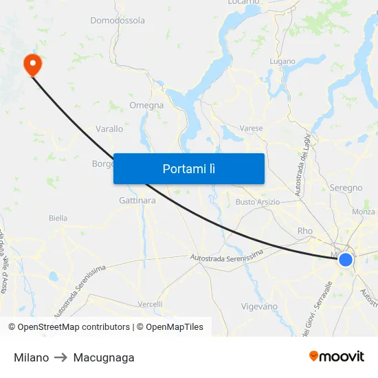 Milano to Macugnaga map