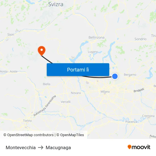 Montevecchia to Macugnaga map