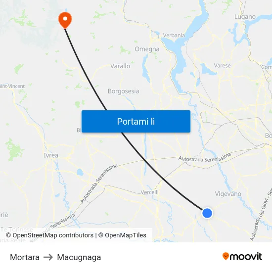 Mortara to Macugnaga map