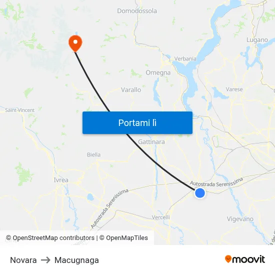 Novara to Macugnaga map