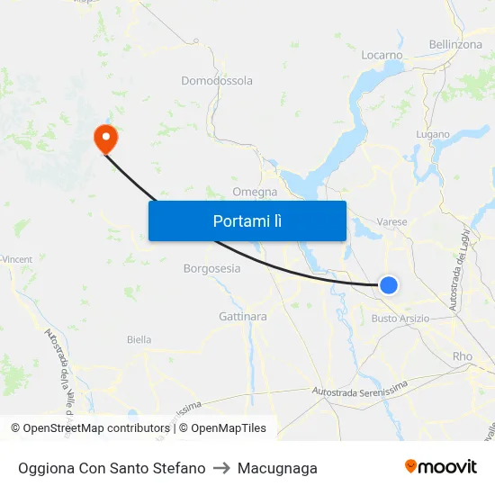 Oggiona Con Santo Stefano to Macugnaga map