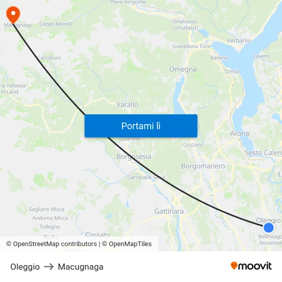 Oleggio to Macugnaga map