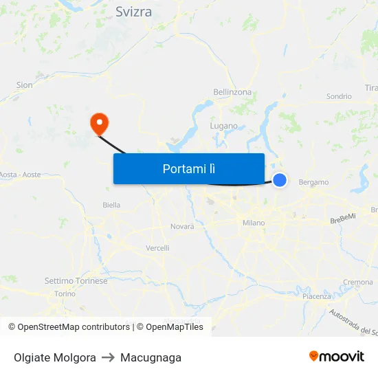Olgiate Molgora to Macugnaga map