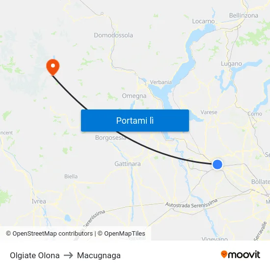 Olgiate Olona to Macugnaga map