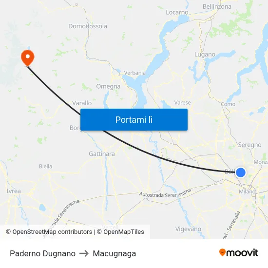 Paderno Dugnano to Macugnaga map
