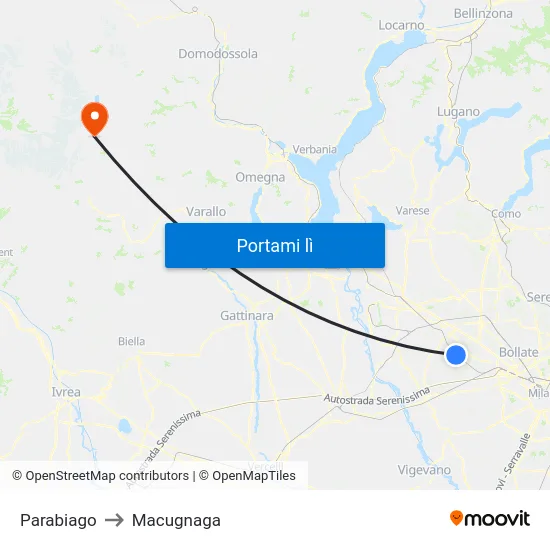 Parabiago to Macugnaga map