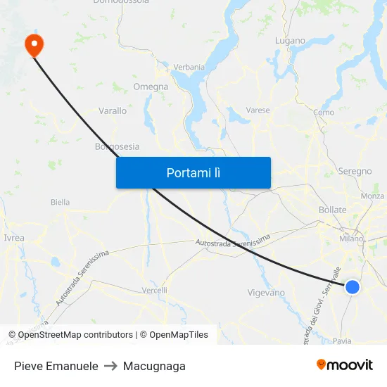 Pieve Emanuele to Macugnaga map