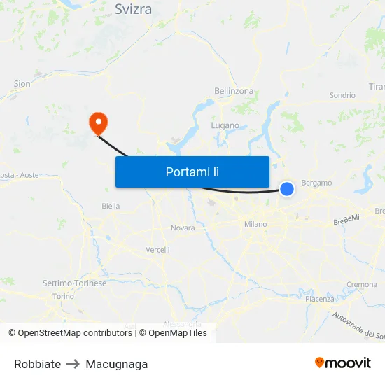 Robbiate to Macugnaga map