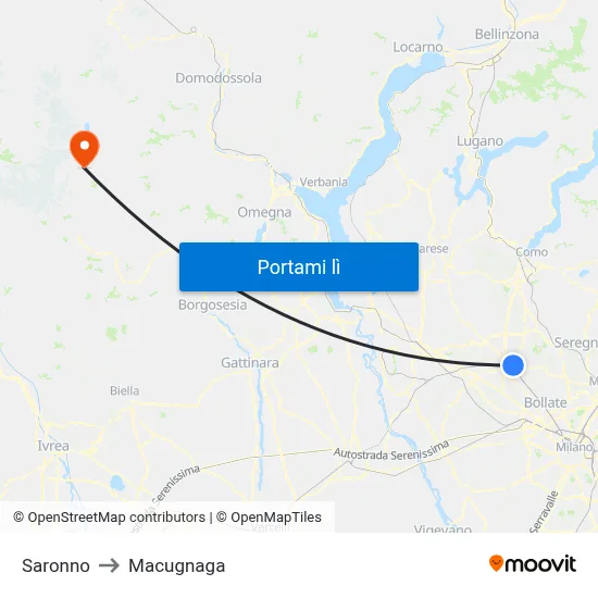Saronno to Macugnaga map