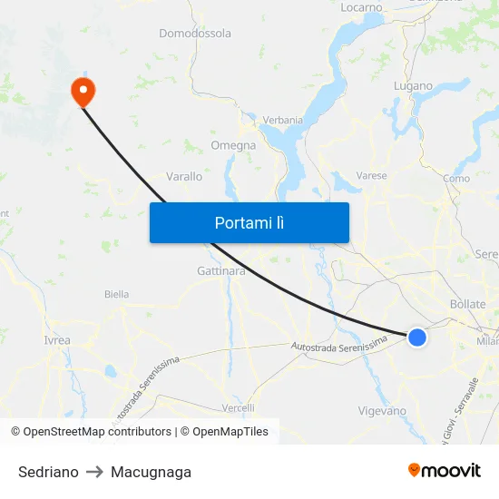 Sedriano to Macugnaga map