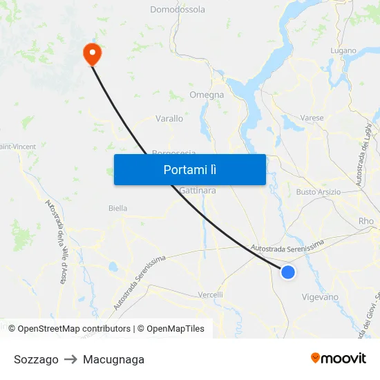 Sozzago to Macugnaga map