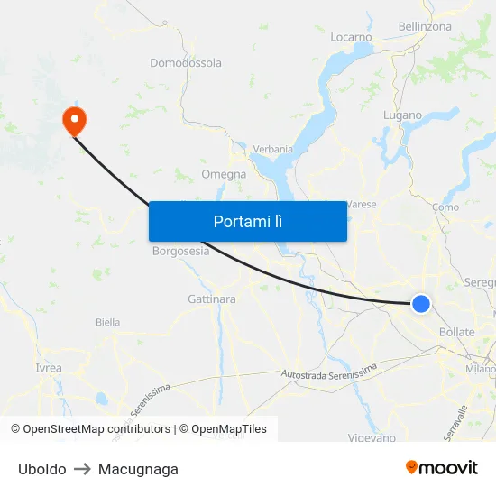 Uboldo to Macugnaga map