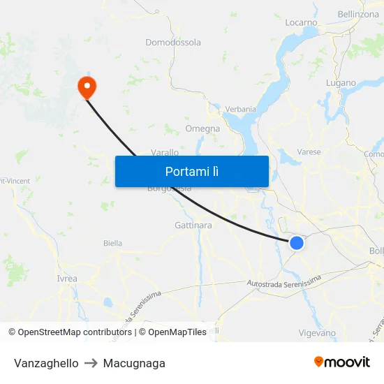 Vanzaghello to Macugnaga map