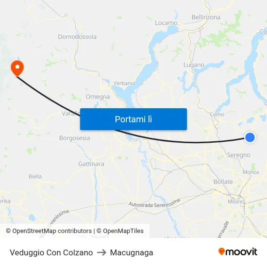 Veduggio Con Colzano to Macugnaga map