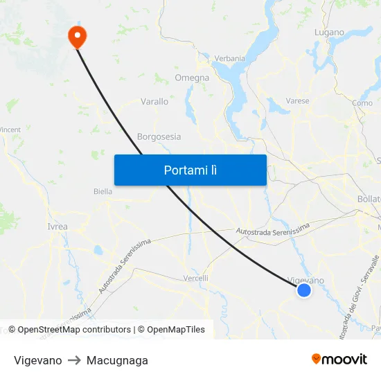 Vigevano to Macugnaga map