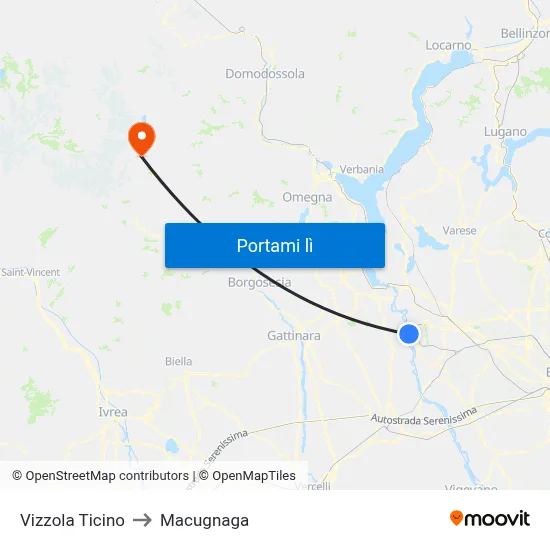 Vizzola Ticino to Macugnaga map