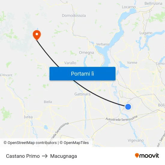 Castano Primo to Macugnaga map