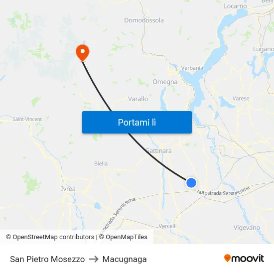 San Pietro Mosezzo to Macugnaga map