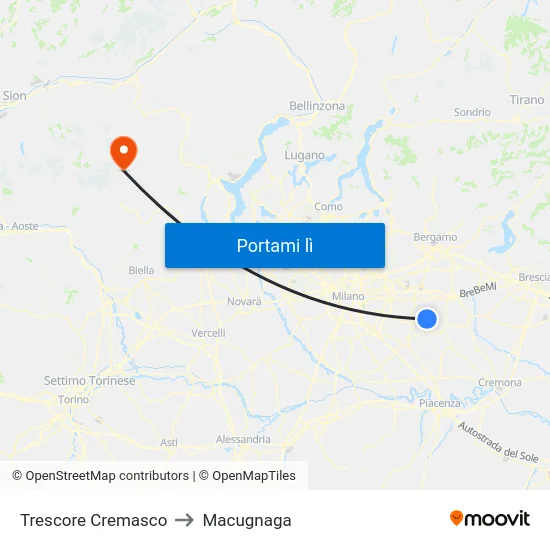 Trescore Cremasco to Macugnaga map