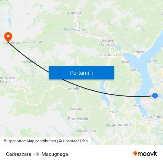 Cadrezzate to Macugnaga map