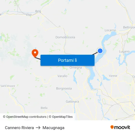 Cannero Riviera to Macugnaga map