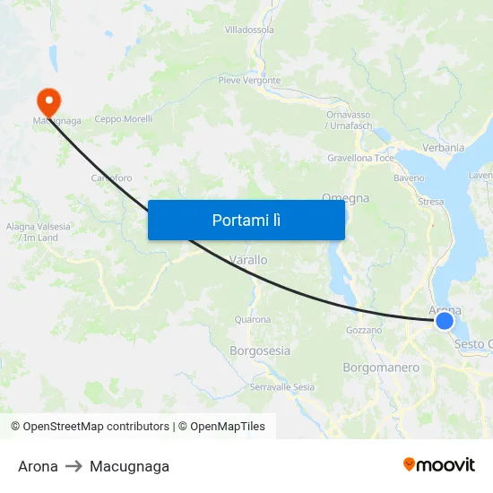 Arona to Macugnaga map