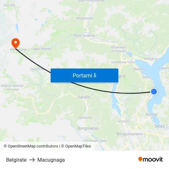 Belgirate to Macugnaga map