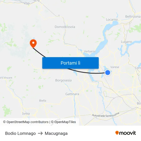 Bodio Lomnago to Macugnaga map