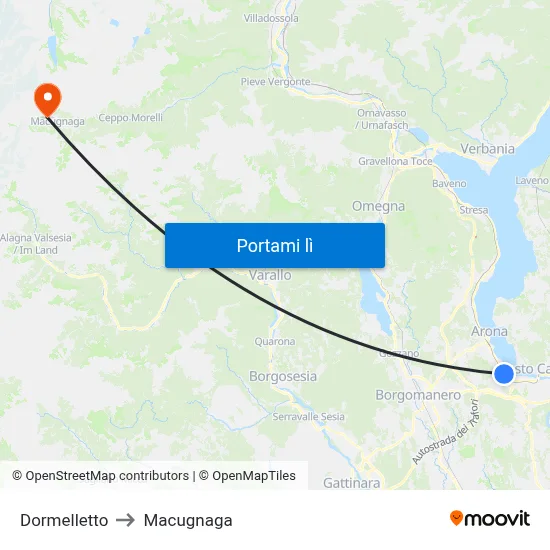 Dormelletto to Macugnaga map