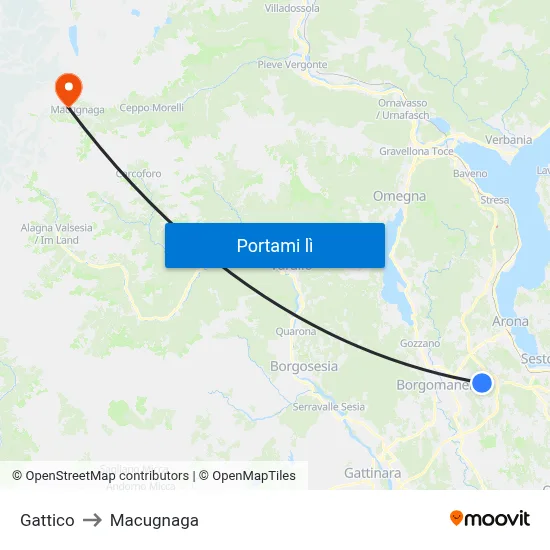 Gattico to Macugnaga map