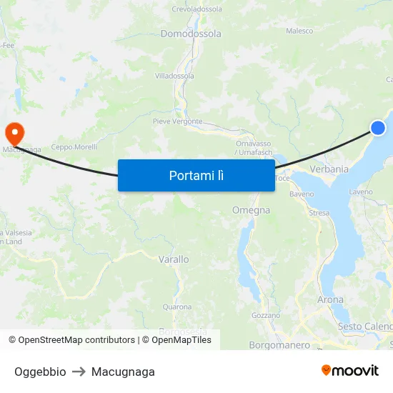 Oggebbio to Macugnaga map