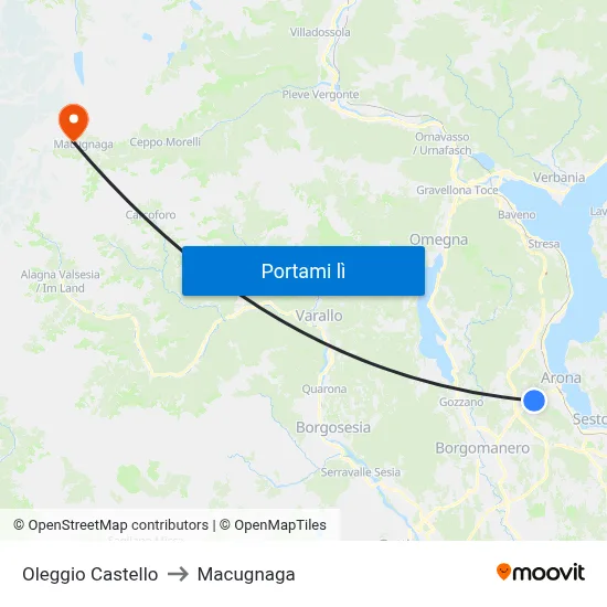 Oleggio Castello to Macugnaga map