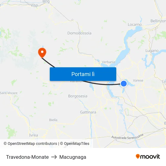 Travedona-Monate to Macugnaga map