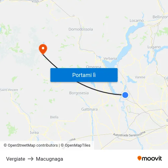 Vergiate to Macugnaga map