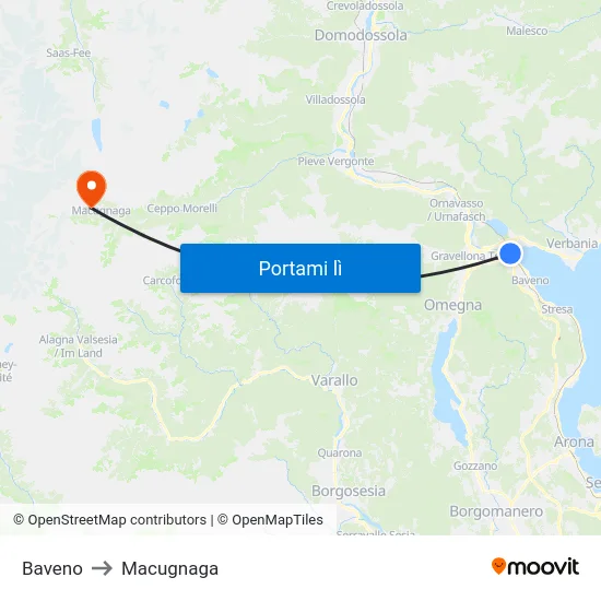 Baveno to Macugnaga map