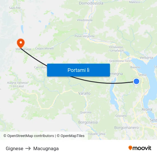 Gignese to Macugnaga map