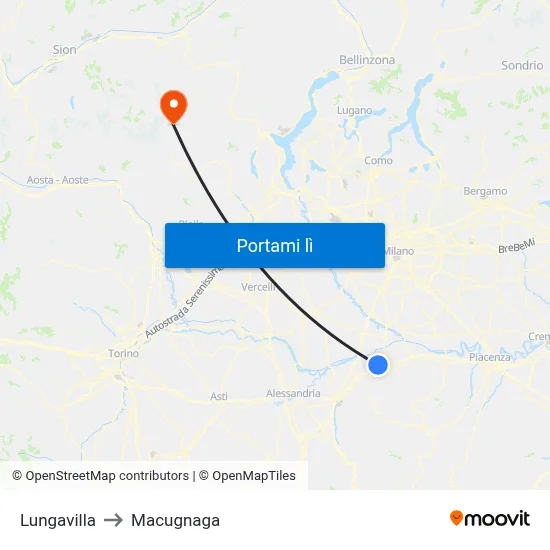 Lungavilla to Macugnaga map