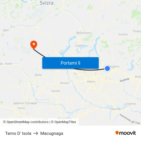 Terno D' Isola to Macugnaga map